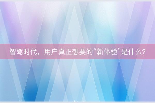智驾时代，用户真正想要的“新体验”是什么？
