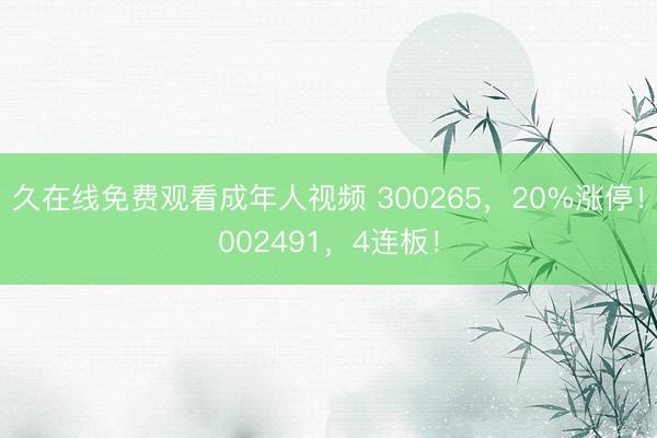 久在线免费观看成年人视频 300265，20%涨停！002491，4连板！