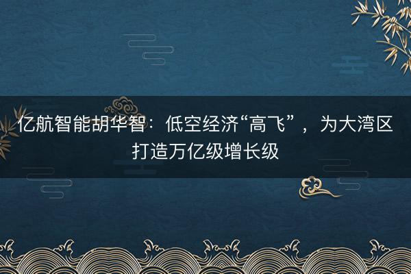 亿航智能胡华智：低空经济“高飞” ，为大湾区打造万亿级增长级