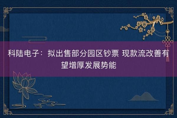 科陆电子：拟出售部分园区钞票 现款流改善有望增厚发展势能