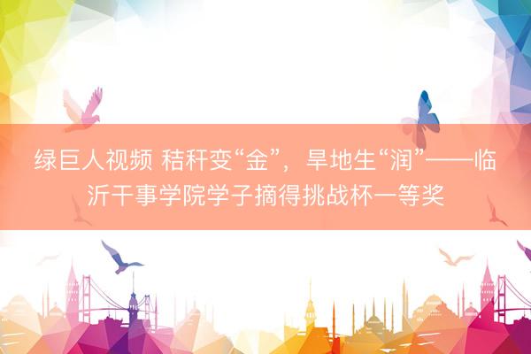 绿巨人视频 秸秆变“金”，旱地生“润”——临沂干事学院学子摘得挑战杯一等奖