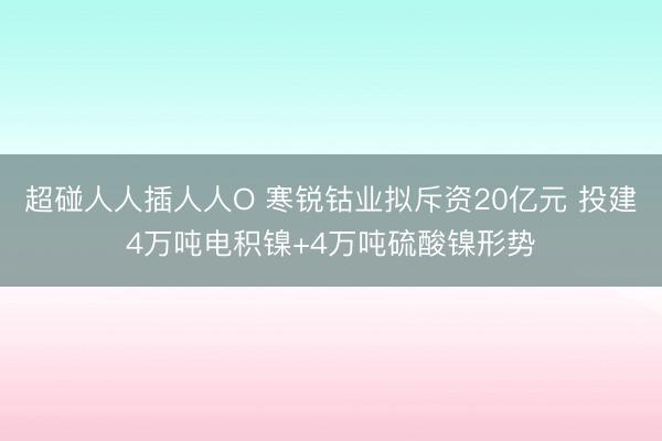 超碰人人插人人O 寒锐钴业拟斥资20亿元 投建4万吨电积镍+4万吨硫酸镍形势