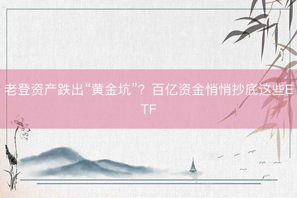 老登资产跌出“黄金坑”？百亿资金悄悄抄底这些ETF